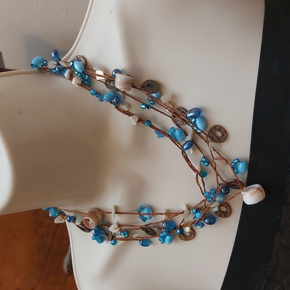 Hippie Bohemian Mixed Media Triple Strand Statement Necklace - Picture 2 of 5